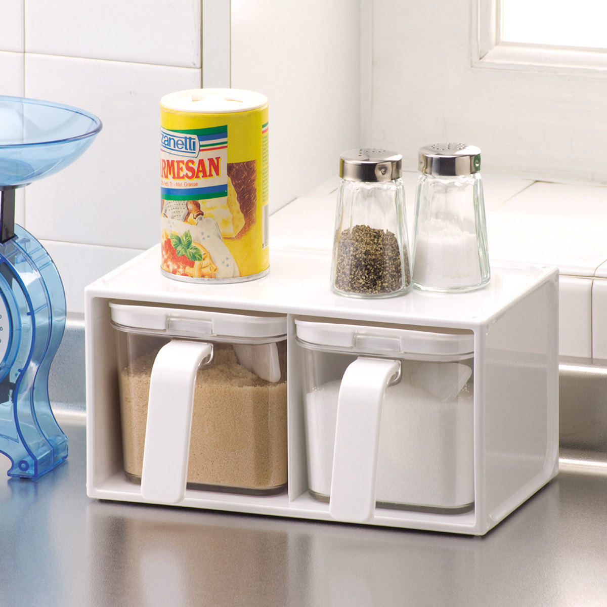 調味料ラック 保存容器 クローブ 調味料ストッカー 2個組 （ スパイスラック キッチンラック 調味料収納 調味料スタンド スパイス置き 日本製 縦置き 横置き 調味料ポット セット 調味料入れ 収納ラック 収納 棚 ストッカー 2段 ）