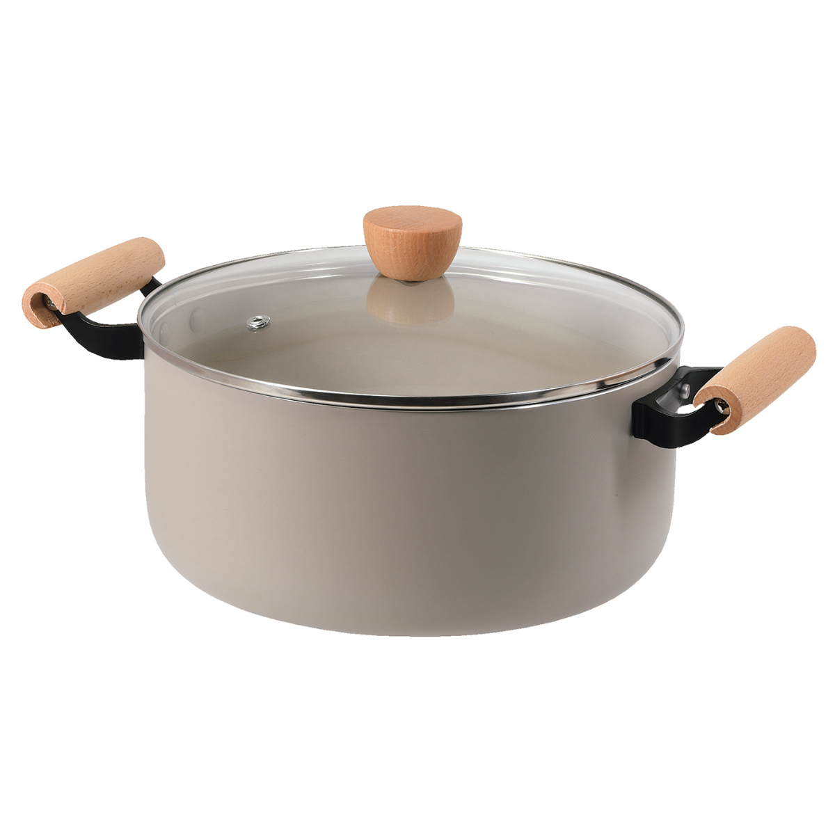 両手鍋 24cm 深型 IH対応 ガラス蓋付き スプル ( ガス火対応 オール熱源対応 煮込み鍋 なべ 軽量 アルミ フッ素加工 こびりつきにくい ガラスふた付 木製ハンドル 大きめ 軽い おしゃれ かわいい )