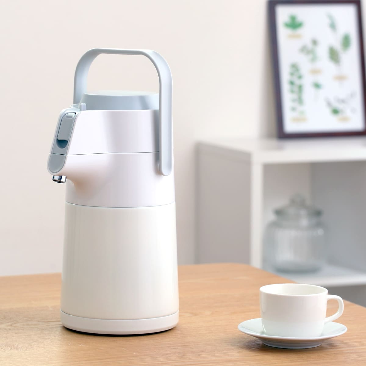 卓上ポット 2.2L エコステージ 魔法瓶 ステンレス ( ポット エアーポット 保温 保冷 魔法瓶ポット コードレス 取っ手付き 卓上 テーブルポット まほうびん 押すだけ 保温保冷 持ち手 おしゃれ かわいい ) 【ミルキーホワイト】 ミルキーホワイト