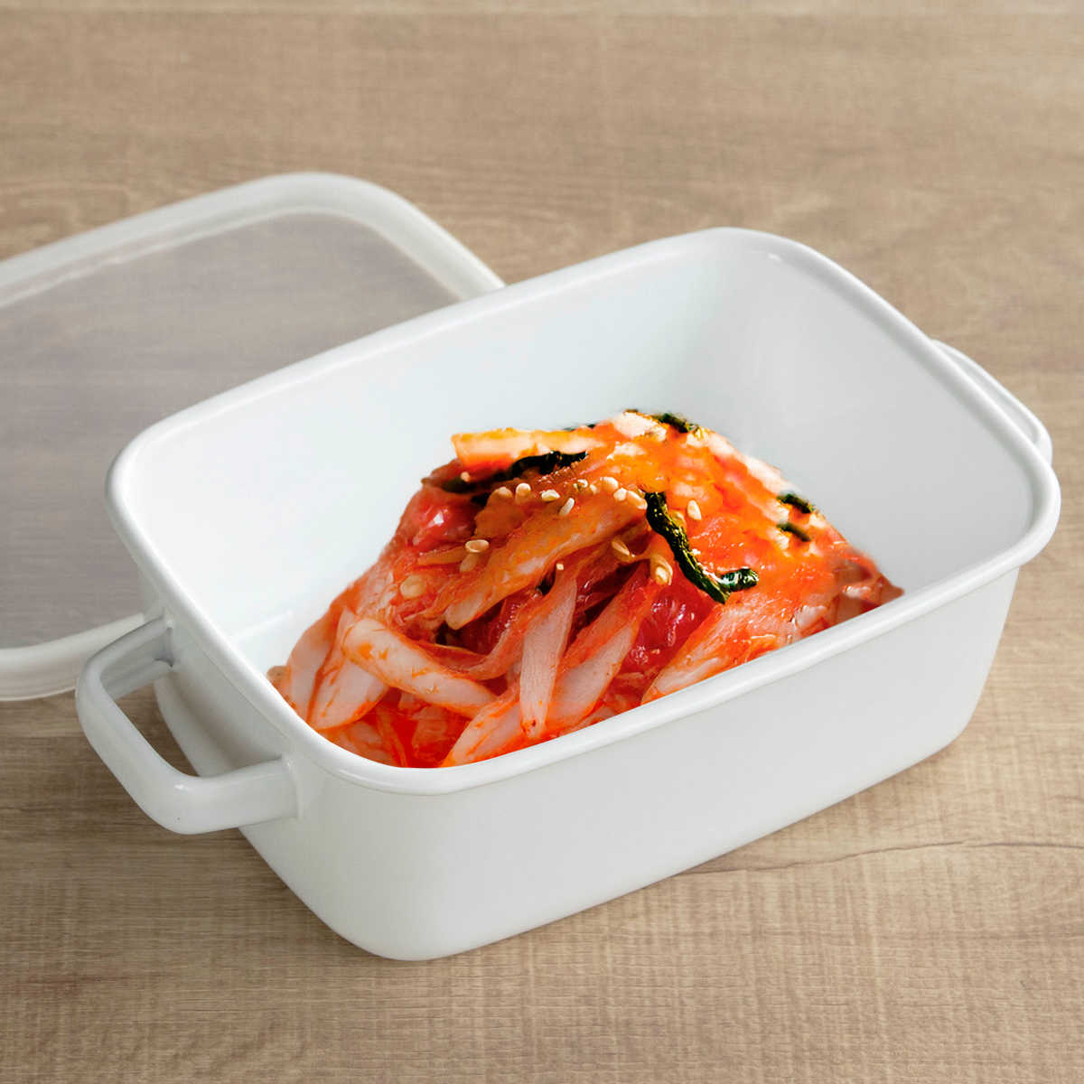 グラタン皿 18cm 深型 ホーロー ブランキッチン ( オーブン対応 オーブンウェア 耐熱皿 保存容器 バット ふた付き ホーロー製 琺瑯 作り置き 漬物容器 角型 アウトドア キャンプ 保温性 耐久性 お手入れ 簡単 持ち手付き )