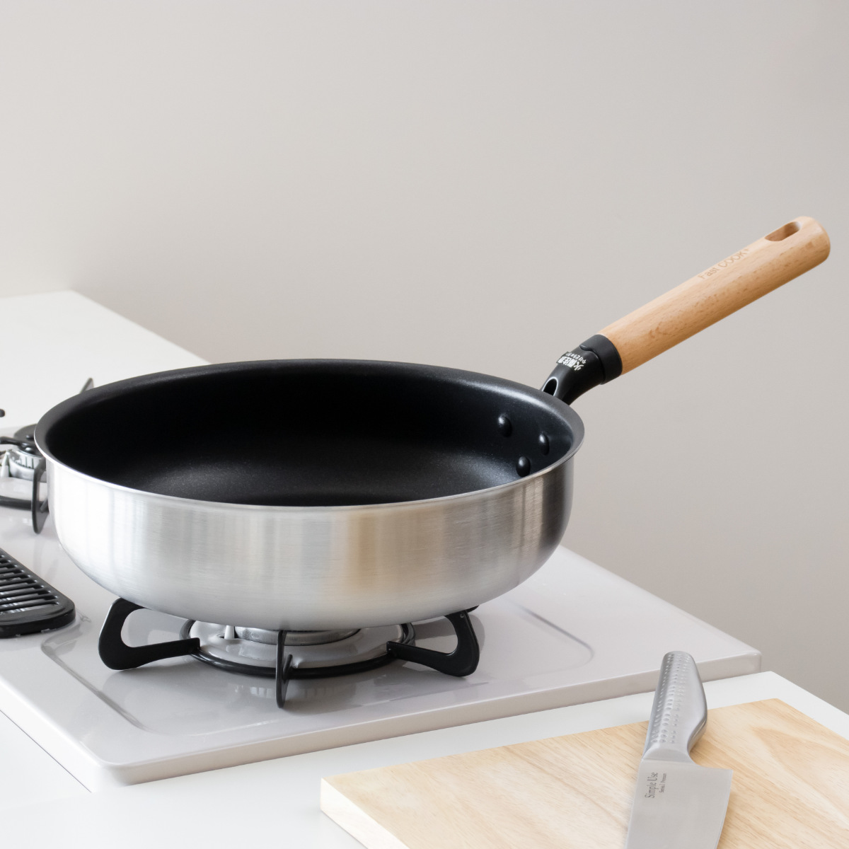 フライパン 28cm 深型 IH対応 ファストクック+ 2層鋼ダイヤモンドコート ( ガス火対応 オール熱源対応 炒め鍋 片手鍋 ふっ素加工 軽い 28センチ いため鍋 フッ素加工 ステンレス アルミ 2層構造 木柄 軽量 )