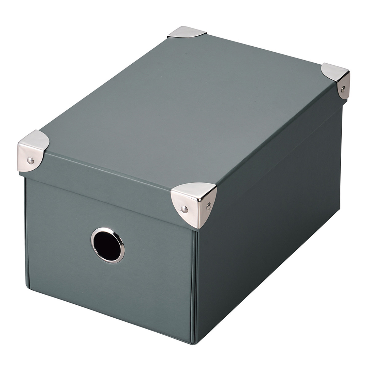 収納ボックス ストレージパルプボックス S ふた付き 幅15.5×奥行26×高さ13.5cm ( 収納 ボックス 箱 紙 紙製 パルプ フタ付き 小物収納 小物入れ ケース ストック 積み重ね 金属 金具付き 丈夫 折りたたみ 整理整頓 片付け ) 【グレー】 グレー