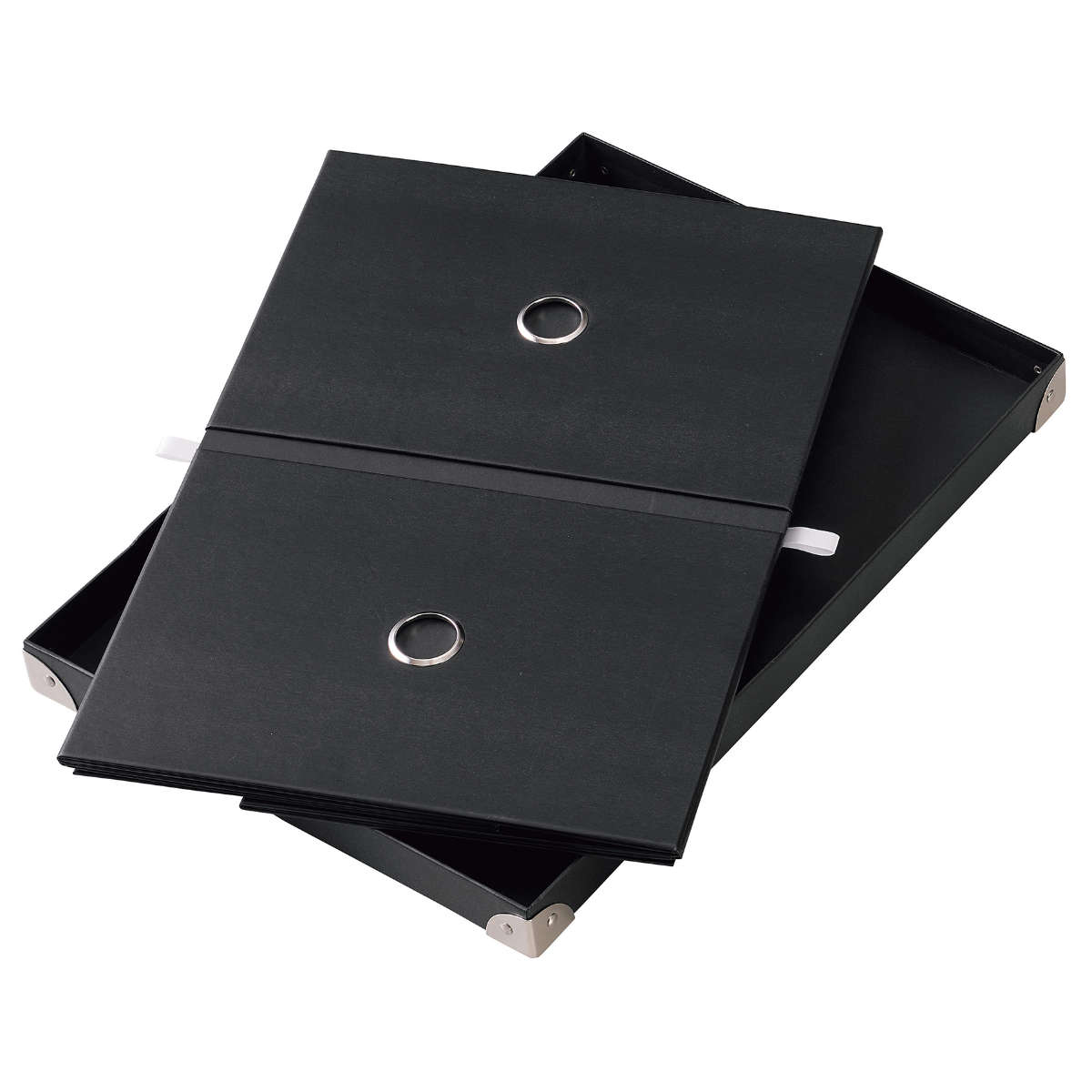 収納ボックス ストレージパルプボックス L ふた付き 幅27×奥行28×高さ18cm ( 収納 ボックス 箱 紙 紙製 パルプ フタ付き 小物収納 小物入れ ケース ストック 積み重ね 金属 金具付き 丈夫 折りたたみ 整理整頓 片付け ) 【ブラック】 ブラック