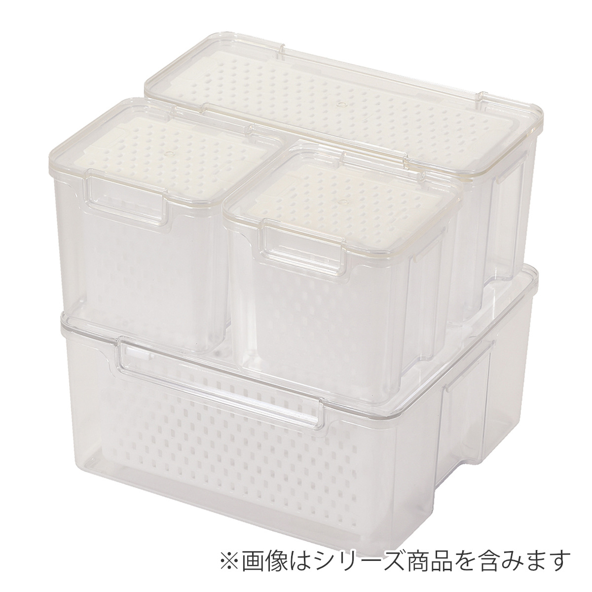 保存容器 500ml フレッシュスタック ザル付 コンテナ ( ザル付き保存容器 プラスチック 野菜保存容器 フタ付き 野菜 冷蔵庫 日本製 角型 スタッキング 野菜用保存容器 ざる 野菜水切り 透明 長持ち キッチン用品 水切り )