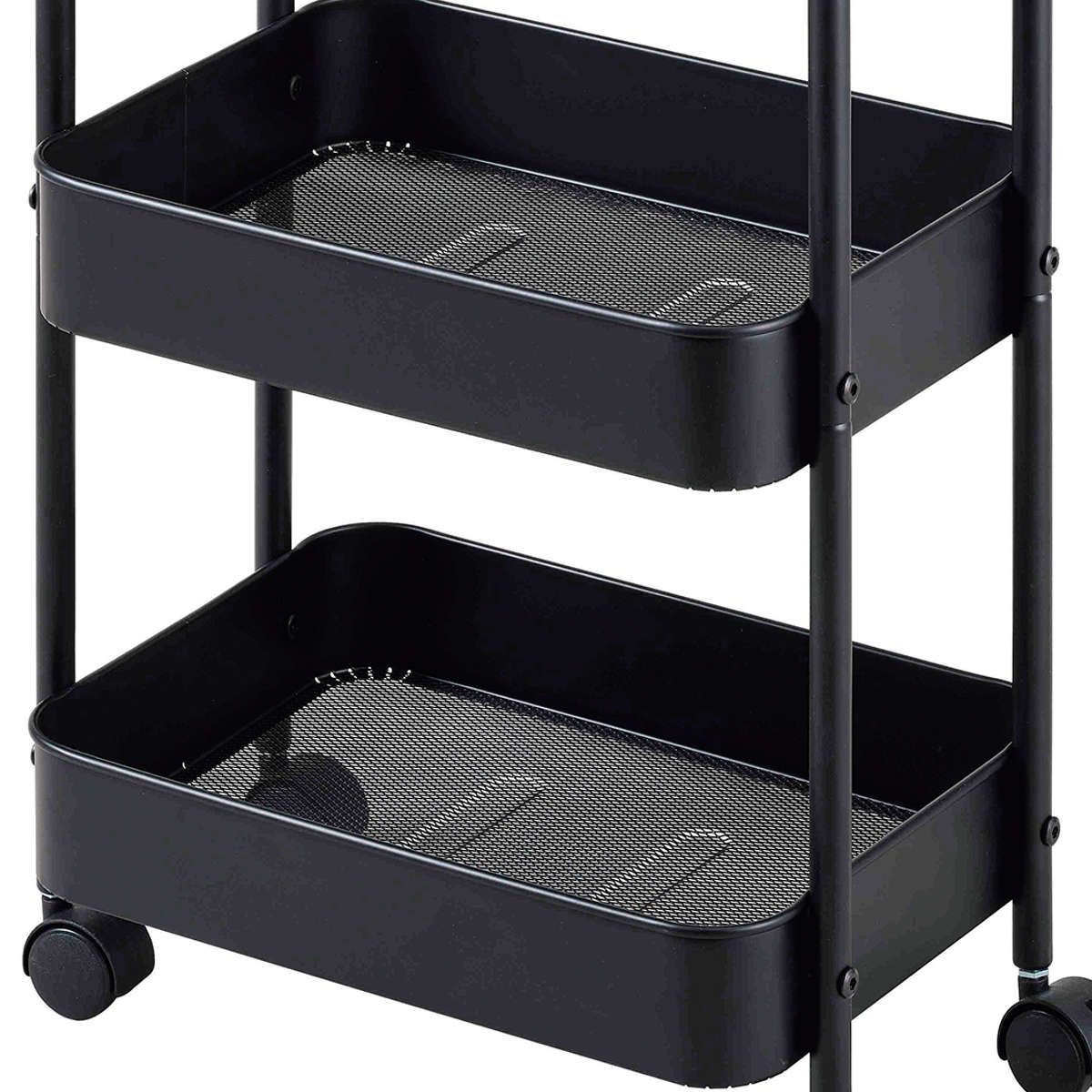 キッチン ワゴン スチールワゴン 3段 キャスター付き ( キッチンラック キッチンワゴン 収納 ラック スチール メッシュ キャスター かご バスケット ストッカー メッシュ底 キッチン収納棚 ベビーワゴン ベビー用品 デスク横 ) 【ブラック】 ブラック