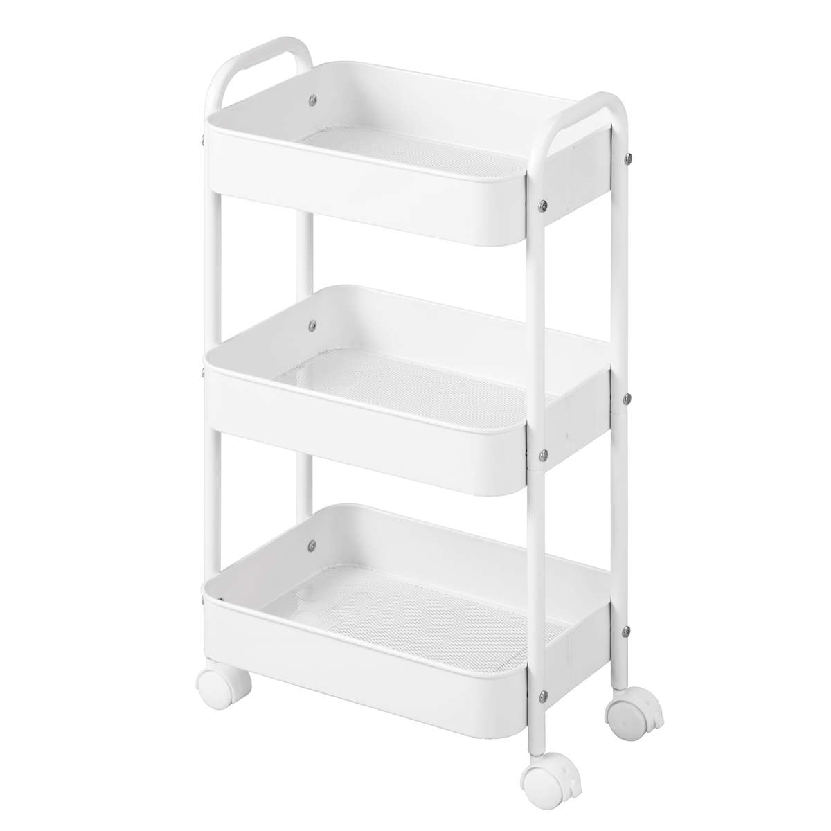 キッチン ワゴン スチールワゴン 3段 キャスター付き ( キッチンラック キッチンワゴン 収納 ラック スチール メッシュ キャスター かご バスケット ストッカー メッシュ底 キッチン収納棚 ベビーワゴン ベビー用品 デスク横 ) 【ブラック】 ブラック