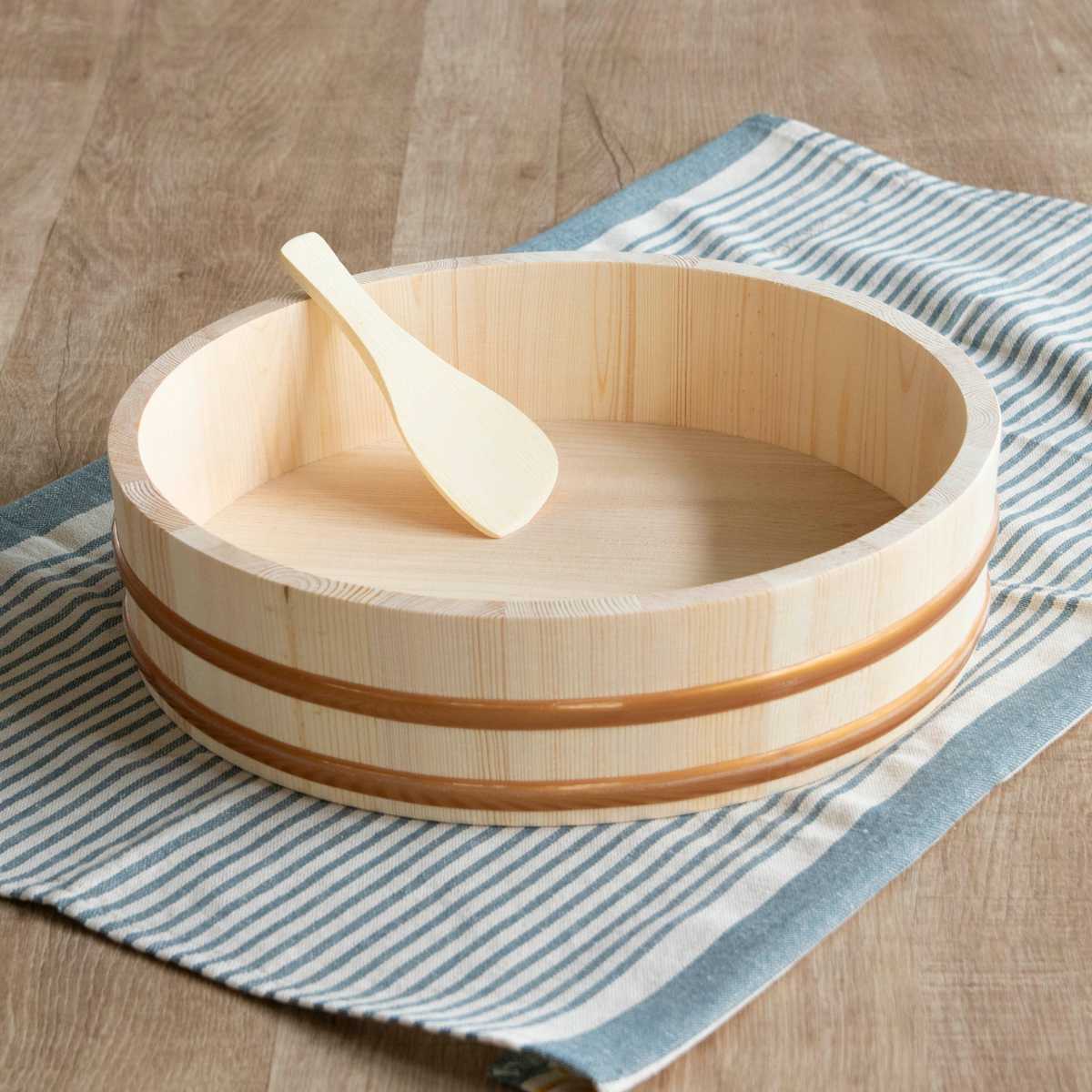 寿司桶 30cm おウチで楽しい 手巻き寿司桶 5点セット ( しゃもじ付き すし桶 天然木 木製 飯台 すし飯台 飯切 手巻き寿司 ちらし寿司 4合用 桶 木桶 お祝い事 イベント ホームパーティー ひな祭り )