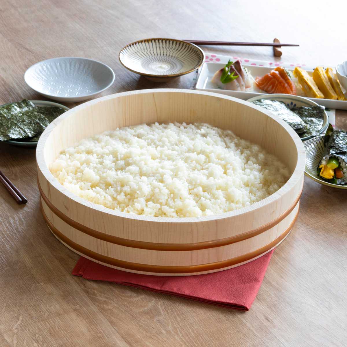 寿司桶 39cm 和の里 木製飯台 約一升用 ( すし桶 天然木 木製 飯台 すし飯台 飯切 手巻き寿司 ちらし寿司 1升用 桶 木桶 お祝い事 イベント ホームパーティー ひな祭り )