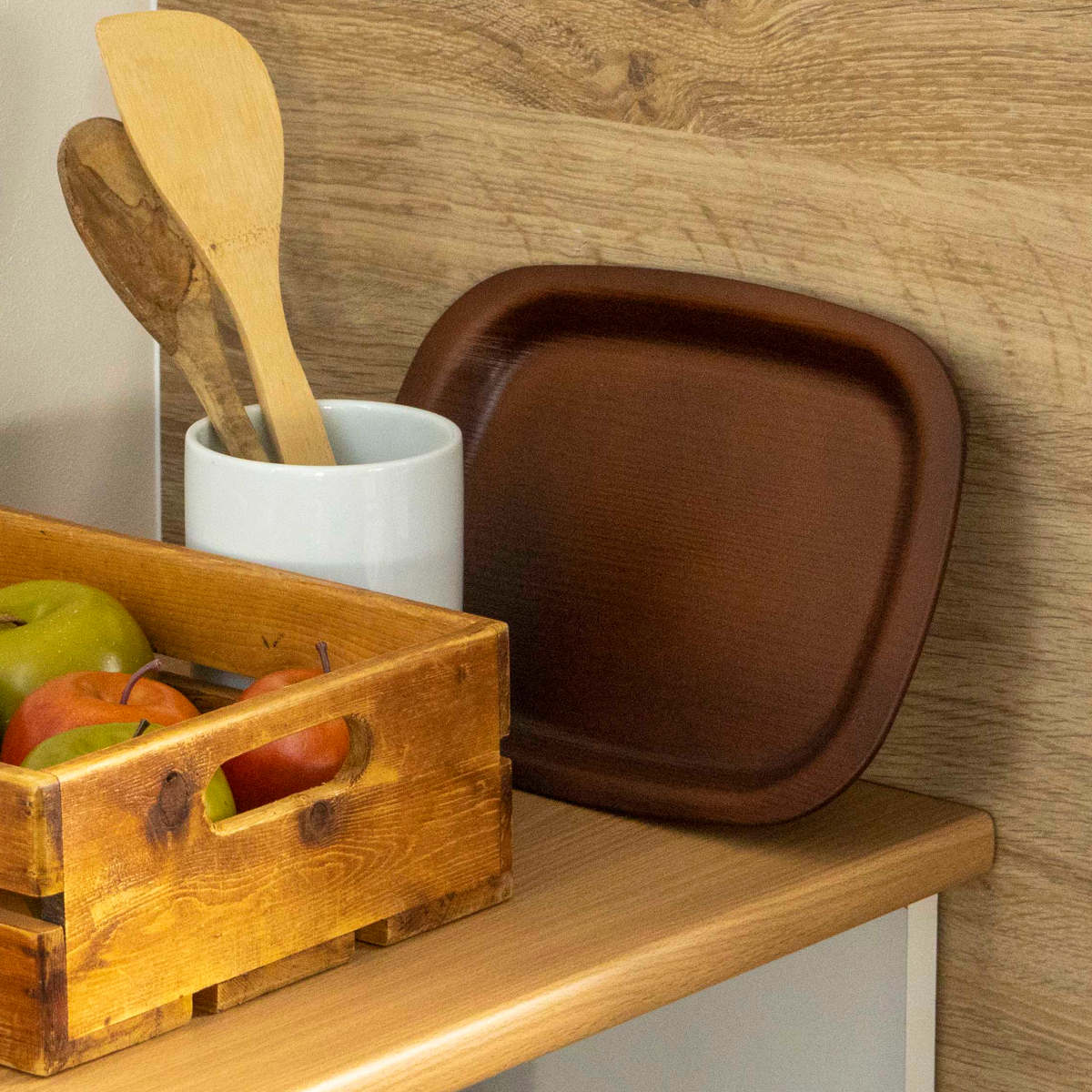 トレー 27cm ノンスリップ 抗菌 木目調 ( 角 丸 日本製 おしゃれ かわいい 木目調トレー お盆 盆 トレイ キッチントレー ランチョンマット カフェトレー おやつ ティータイム 縁 抗菌加工 すべり止め加工 ) 【角】 角