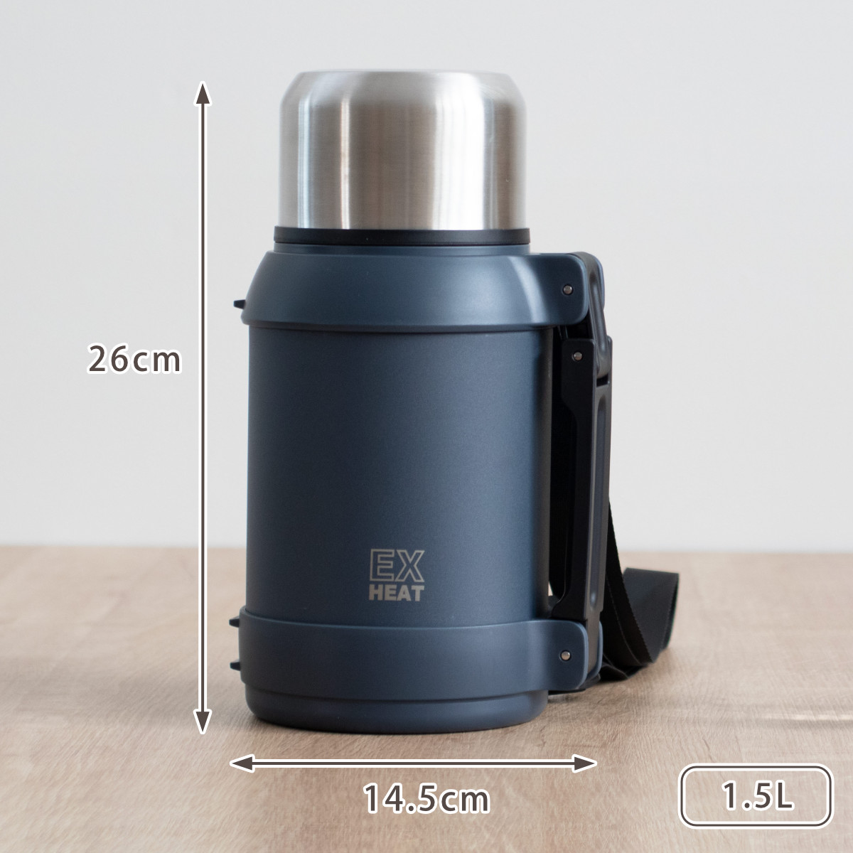 水筒 1.5L エクスヒート ステンレスボトル1500 保温保冷 ( 保温 保冷 コップ飲み ステンレスボトル コップ メガボトル 大容量 ワンタッチ マグ ボトル 真空二重構造 おしゃれ アウトドア ハンドル ベルト付き )