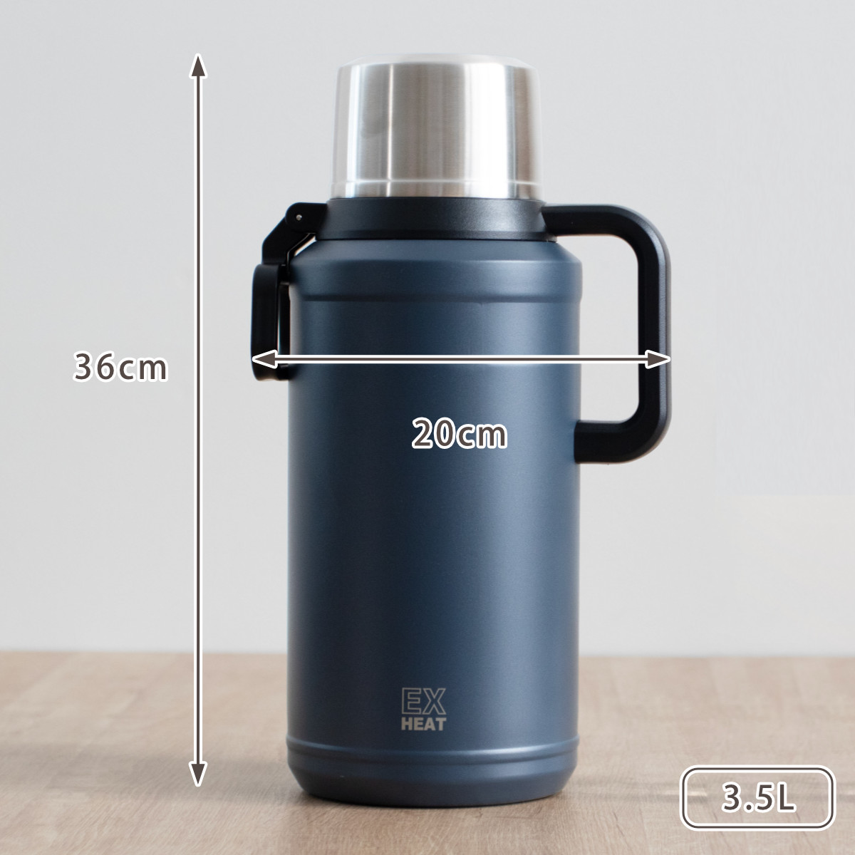 水筒 3.5L エクスヒート メガボトル3500 ステンレス 保温保冷 ( 保温 保冷 コップ飲み ステンレスボトル コップ メガボトル 大容量 ワンタッチ マグ ボトル 真空二重構造 おしゃれ アウトドア ハンドル ベルト付き )