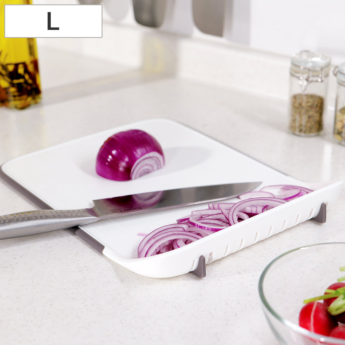 まな板 L Simple Use 立つまな板 抗菌 ( まないた 抗菌まな板 自立 食洗機 カッティングボード 薄型 軽量 軽い おしゃれ まないた マナイタ 抗菌 調理用品 家庭用まな板 キッチン 調理 キッチン用品 キッチン雑貨 薬味おろし付 )