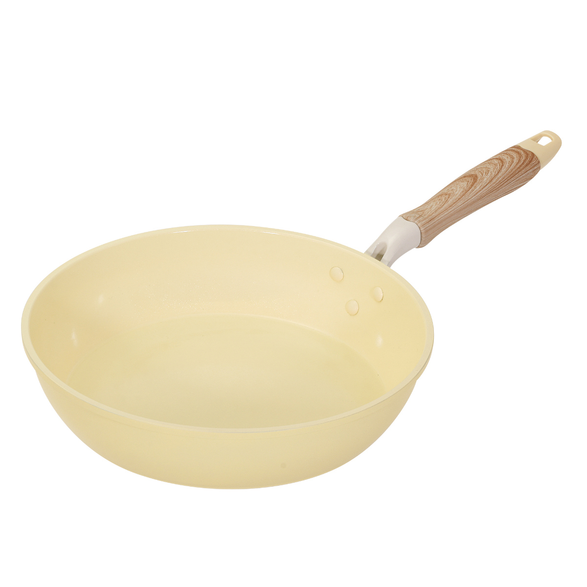 フライパン 26cm IH対応 セラミック 軽量 ハルミック ( ガス火対応 オール熱源対応 セラミックフライパン 炒め鍋 軽い 26センチ いため鍋 アルミ製 直火 木目調ハンドル こびりつきにくい 可愛い ) 【ペールイエロー】 ペールイエロー