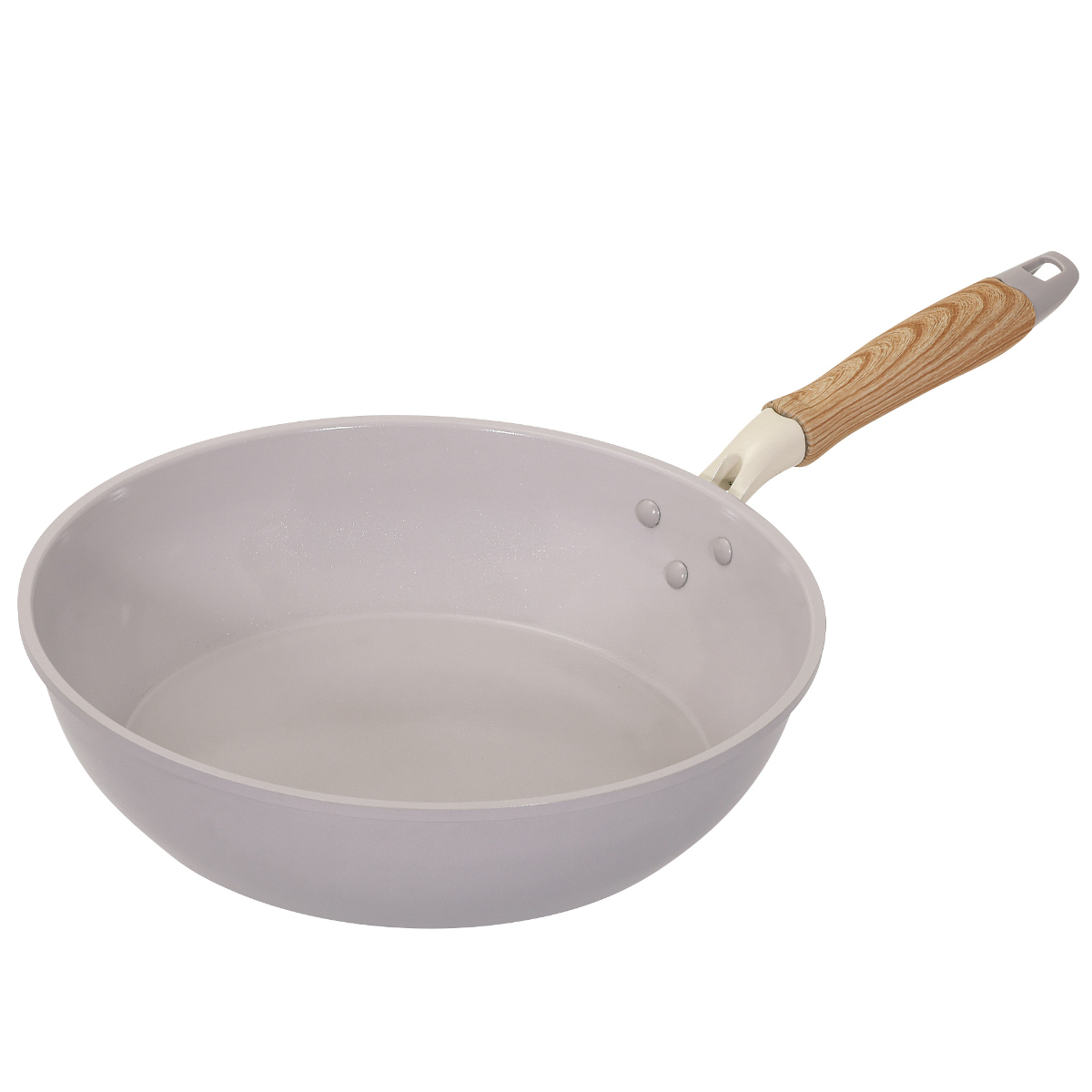 炒め鍋 28cm IH対応 セラミック 軽量 ハルミック ( ガス火対応 オール熱源対応 セラミックフライパン 軽い 28センチ 深型 フライパン いため鍋 アルミ製 直火 木目調ハンドル こびりつきにくい 可愛い ) 【ペールイエロー】 ペールイエロー