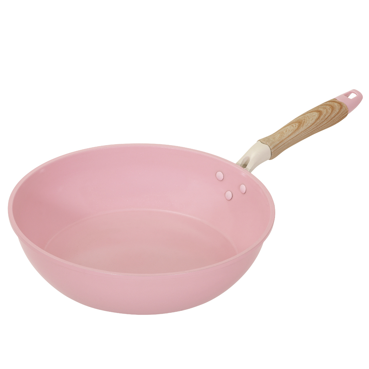 炒め鍋 28cm IH対応 セラミック 軽量 ハルミック ( ガス火対応 オール熱源対応 セラミックフライパン 軽い 28センチ 深型 フライパン いため鍋 アルミ製 直火 木目調ハンドル こびりつきにくい 可愛い ) 【ペールイエロー】 ペールイエロー