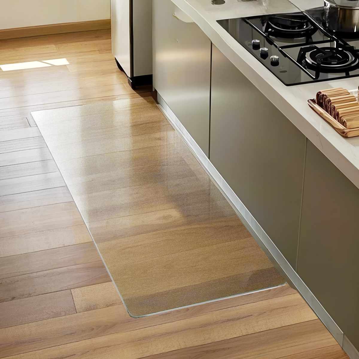 キッチンマット クリア 60×180cm 床暖房対応 ( 60cm 180cm 透明 キッチン マット 台所マット 拭けるキッチンマット PVC 洗濯不要 ズレない 傷防止 汚れ防止 カット 薄い 透ける 床暖OK フリーカット )