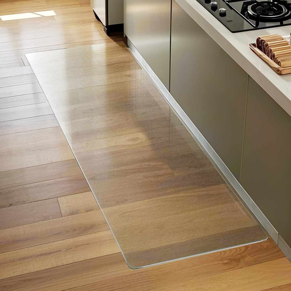キッチンマット クリア 60×240cm 床暖房対応 ( 60cm 240cm 透明 キッチン マット 台所マット 拭けるキッチンマット PVC 洗濯不要 ズレない 傷防止 汚れ防止 カット 薄い 透ける 床暖OK フリーカット )