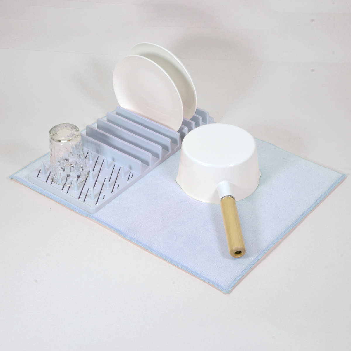 水切りラック 水切りトレー ハルミック マットセット ( 吸水マット 吸水水切りマット ディッシュマット トレー付き 折りたたみ キッチン用吸水マット キッチンマット ドライマット ドライングマット 食器 乾燥 水切り 省スペース ) 【ペールピンク】 ペールピンク