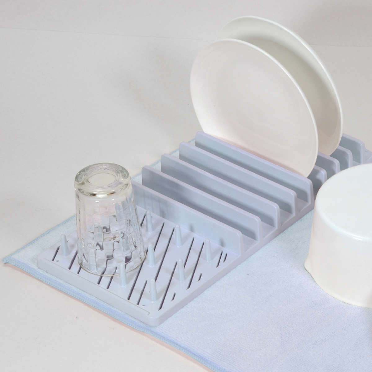 水切りラック 水切りトレー ハルミック マットセット ( 吸水マット 吸水水切りマット ディッシュマット トレー付き 折りたたみ キッチン用吸水マット キッチンマット ドライマット ドライングマット 食器 乾燥 水切り 省スペース ) 【ペールピンク】 ペールピンク