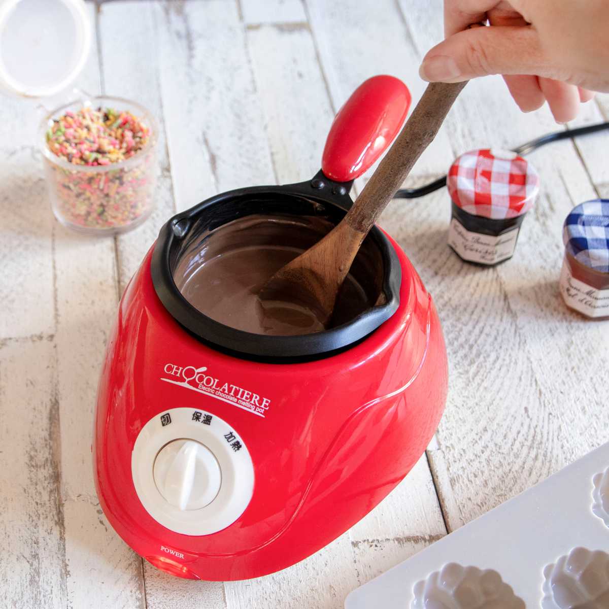 チョコレートフォンデュ 電気 フォンデュ鍋 フッ素加工 プラスチック アルミ ( チョコフォンデュ チョコレート フォンデュ 保温 調理器具 製菓道具 調理用品 電気鍋 パーティ クリスマス バレンタイン 電気フォンデュ鍋 )