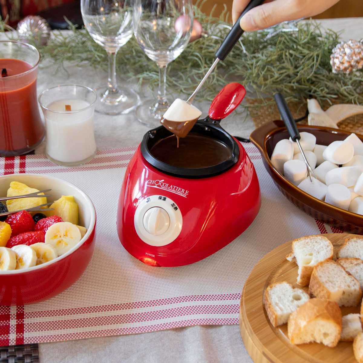 チョコレートフォンデュ 電気 フォンデュ鍋 フッ素加工 プラスチック アルミ ( チョコフォンデュ チョコレート フォンデュ 保温 調理器具 製菓道具 調理用品 電気鍋 パーティ クリスマス バレンタイン 電気フォンデュ鍋 )