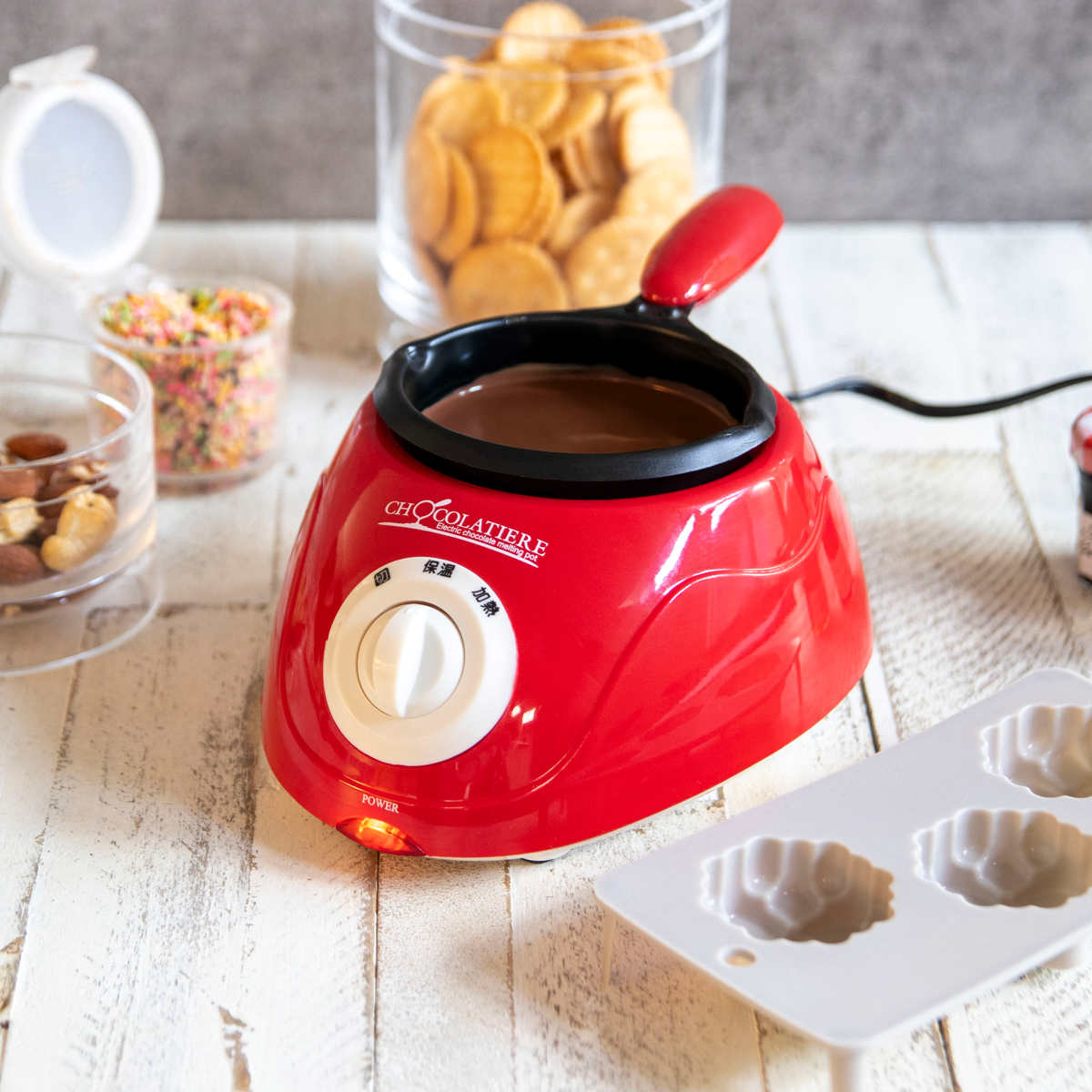 チョコレートフォンデュ 電気 フォンデュ鍋 フッ素加工 プラスチック アルミ ( チョコフォンデュ チョコレート フォンデュ 保温 調理器具 製菓道具 調理用品 電気鍋 パーティ クリスマス バレンタイン 電気フォンデュ鍋 )