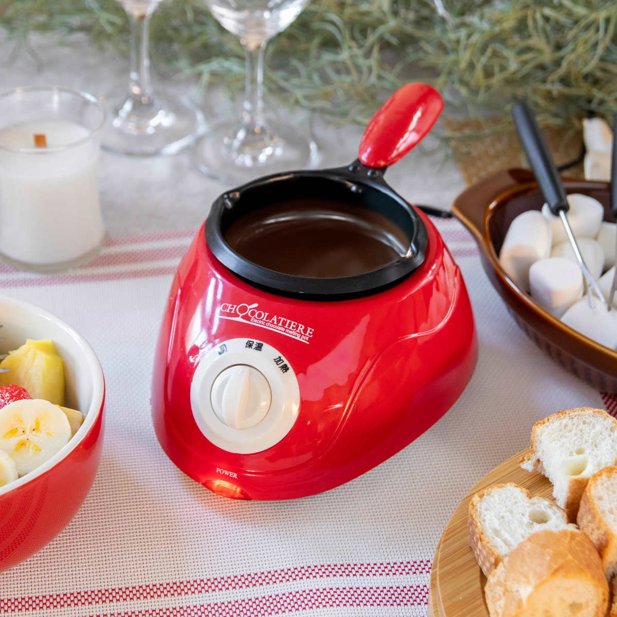チョコレートフォンデュ 電気 フォンデュ鍋 フッ素加工 プラスチック アルミ ( チョコフォンデュ チョコレート フォンデュ 保温 調理器具 製菓道具 調理用品 電気鍋 パーティ クリスマス バレンタイン 電気フォンデュ鍋 )