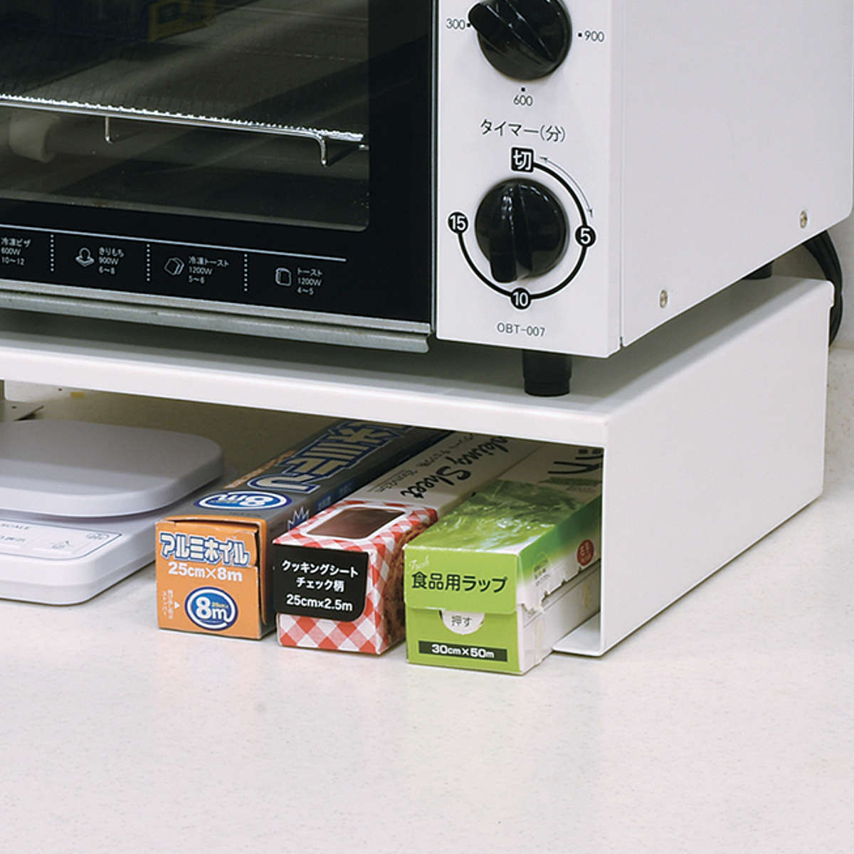 家電下ラック アレンジフリー キッチンラック コの字 幅38cm ( レンジ下ラック 家電ラック レンジ下 トースター下 キッチン ラック 下 白 フリーラック マルチラック シェルフ 整理棚 収納 シンク周り スタッキング ラップ ホイル )