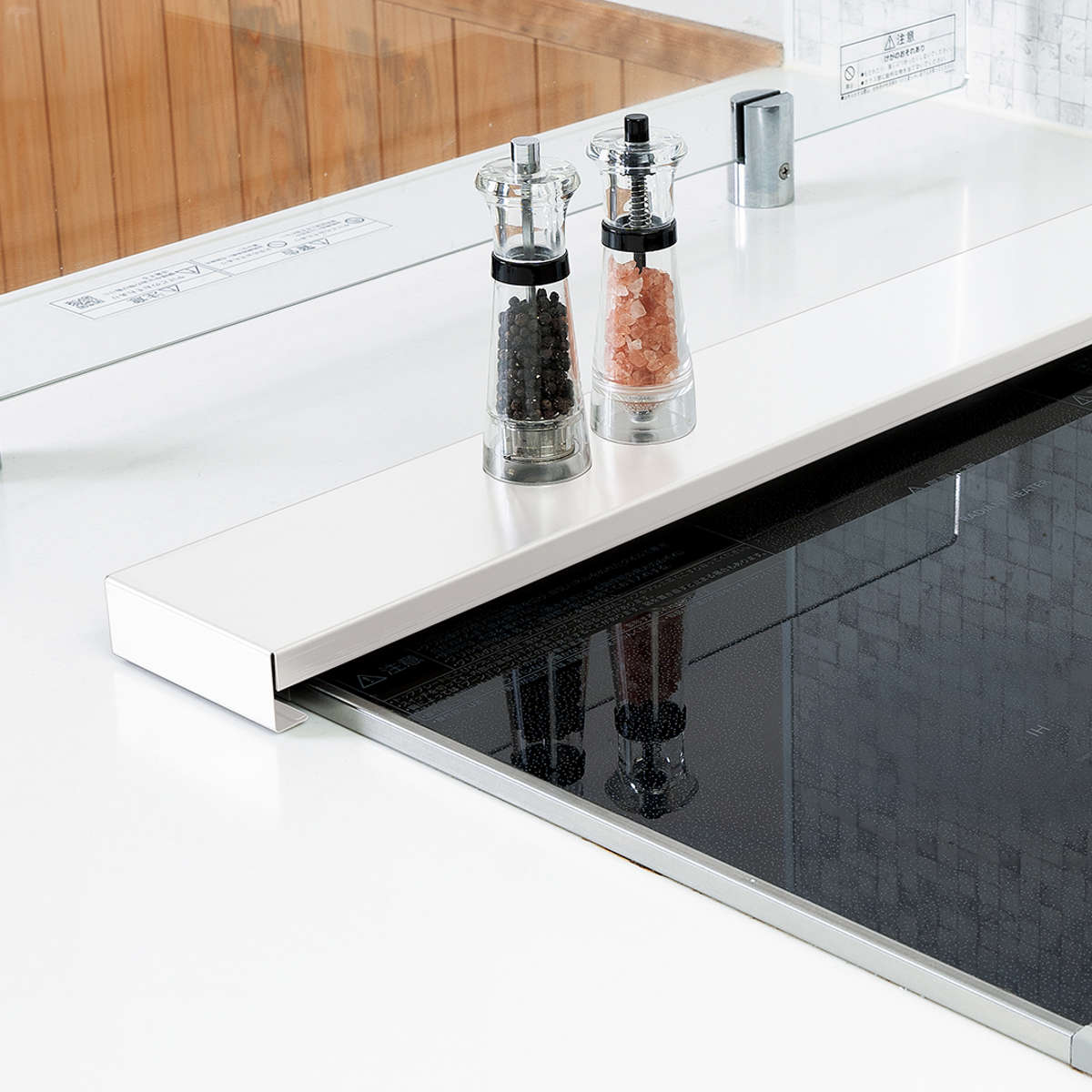 排気口カバー 伸縮 幅60cm~75cm 汚れ防止 ( 排気口用カバー 排気口ガード フラット 鉄 ビルトインコンロ ホワイト コンロカバー コンロ奥カバー グリルカバー 排気口 カバー ガード 薄型 60cm用 75cm用 白 )