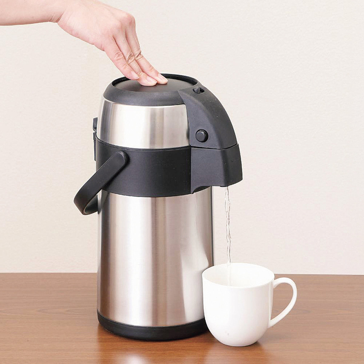 ポット エコロア ステンレスエアーポット2.2L ( 魔法瓶 保温 保冷 エアーポット 卓上ポット コードレス 持ち運び プッシュ式 広口 屋外 アウトドア )