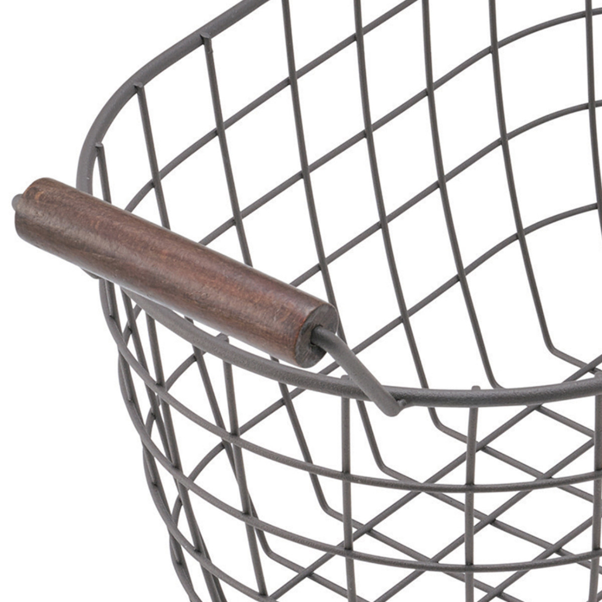 オーバルバスケット Sサイズ 幅33.5cm 木柄取っ手 バスケット かご ワイヤー ( 収納 カゴ 丸型 オーバル 楕円 持ち手付き スチール製 収納バスケット 小物入れ 小物収納 取って付き おしゃれ オシャレ ) 【サンドホワイト】 サンドホワイト