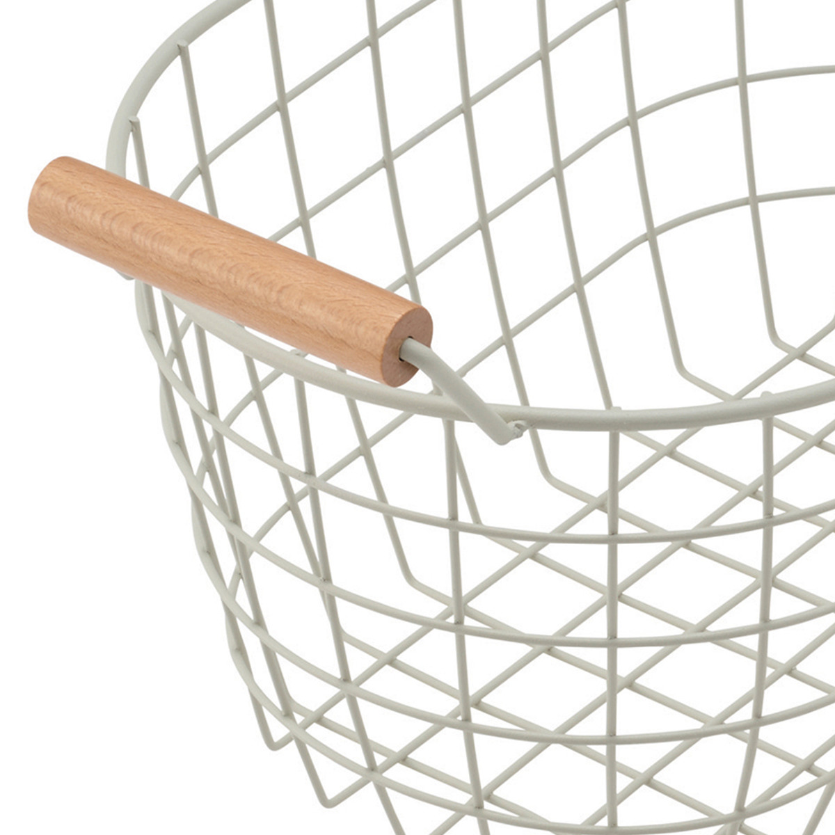 オーバルバスケット Sサイズ 幅33.5cm 木柄取っ手 バスケット かご ワイヤー ( 収納 カゴ 丸型 オーバル 楕円 持ち手付き スチール製 収納バスケット 小物入れ 小物収納 取って付き おしゃれ オシャレ ) 【サンドホワイト】 サンドホワイト