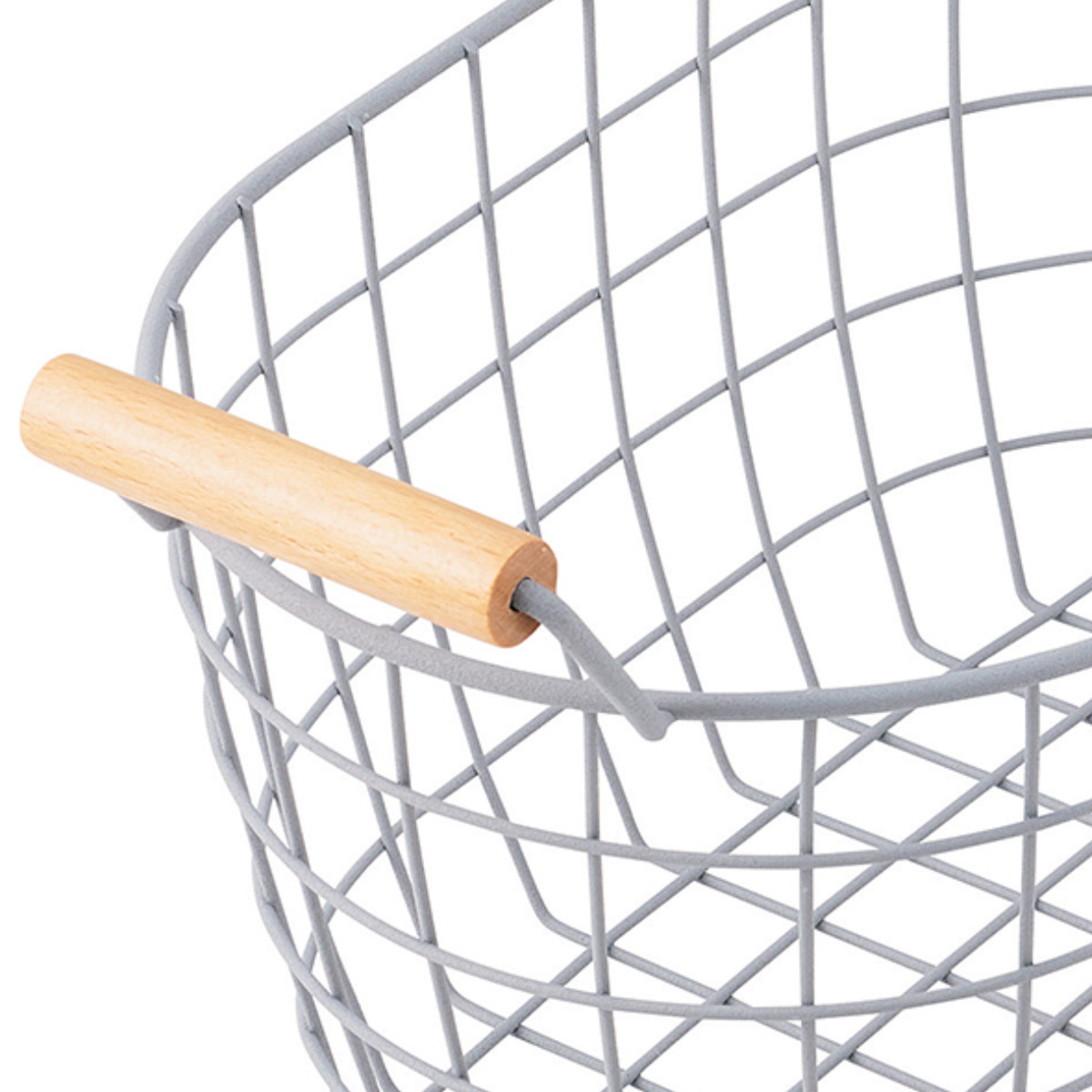 オーバルバスケット Sサイズ 幅33.5cm 木柄取っ手 バスケット かご ワイヤー ( 収納 カゴ 丸型 オーバル 楕円 持ち手付き スチール製 収納バスケット 小物入れ 小物収納 取って付き おしゃれ オシャレ ) 【サンドホワイト】 サンドホワイト