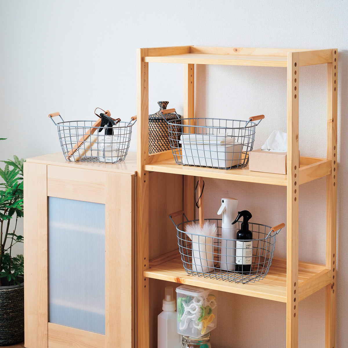 オーバルバスケット Sサイズ 幅33.5cm 木柄取っ手 バスケット かご ワイヤー ( 収納 カゴ 丸型 オーバル 楕円 持ち手付き スチール製 収納バスケット 小物入れ 小物収納 取って付き おしゃれ オシャレ ) 【サンドホワイト】 サンドホワイト