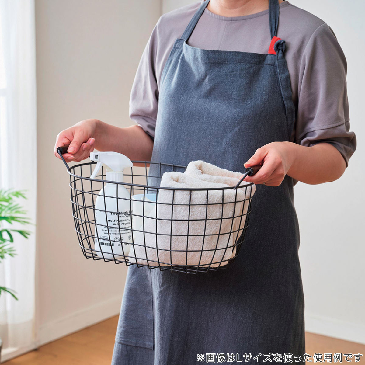 オーバルバスケット Sサイズ 幅33.5cm 木柄取っ手 バスケット かご ワイヤー ( 収納 カゴ 丸型 オーバル 楕円 持ち手付き スチール製 収納バスケット 小物入れ 小物収納 取って付き おしゃれ オシャレ ) 【サンドホワイト】 サンドホワイト