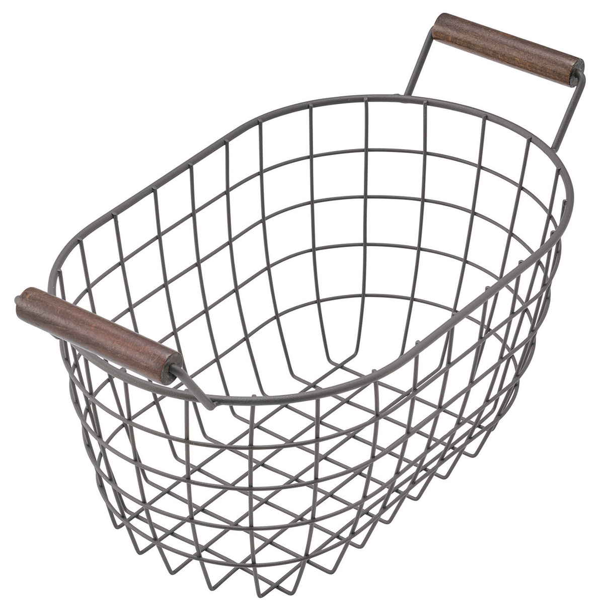 オーバルバスケット Sサイズ 幅33.5cm 木柄取っ手 バスケット かご ワイヤー ( 収納 カゴ 丸型 オーバル 楕円 持ち手付き スチール製 収納バスケット 小物入れ 小物収納 取って付き おしゃれ オシャレ ) 【サンドホワイト】 サンドホワイト