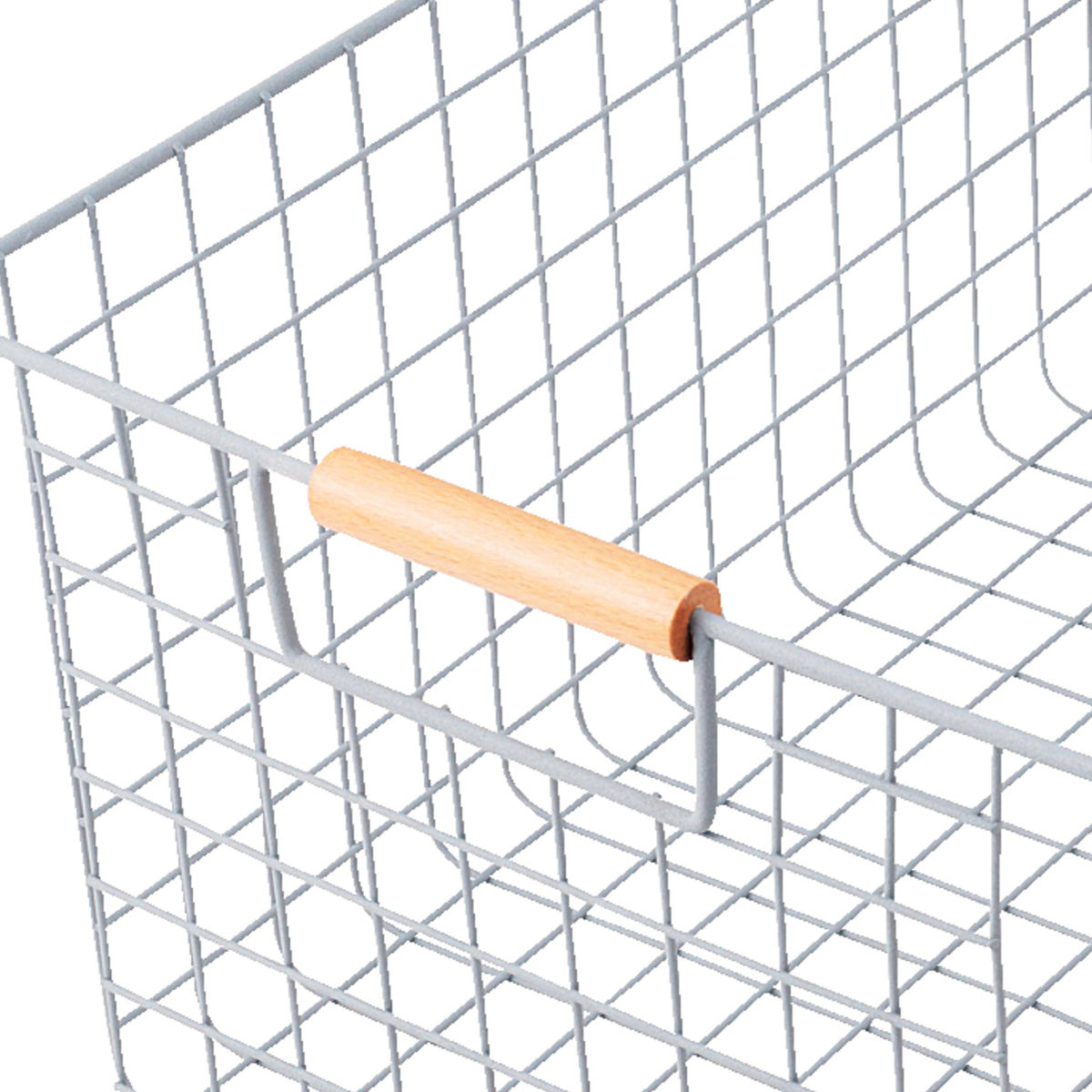 ワイヤーバスケット Lサイズ 幅40.5cm 木柄取っ手 バスケット かご ワイヤー ( 収納 カゴ 四角 スクエア 長方形 持ち手付き スチール製 収納バスケット 小物入れ 小物収納 取って付き おしゃれ オシャレ )