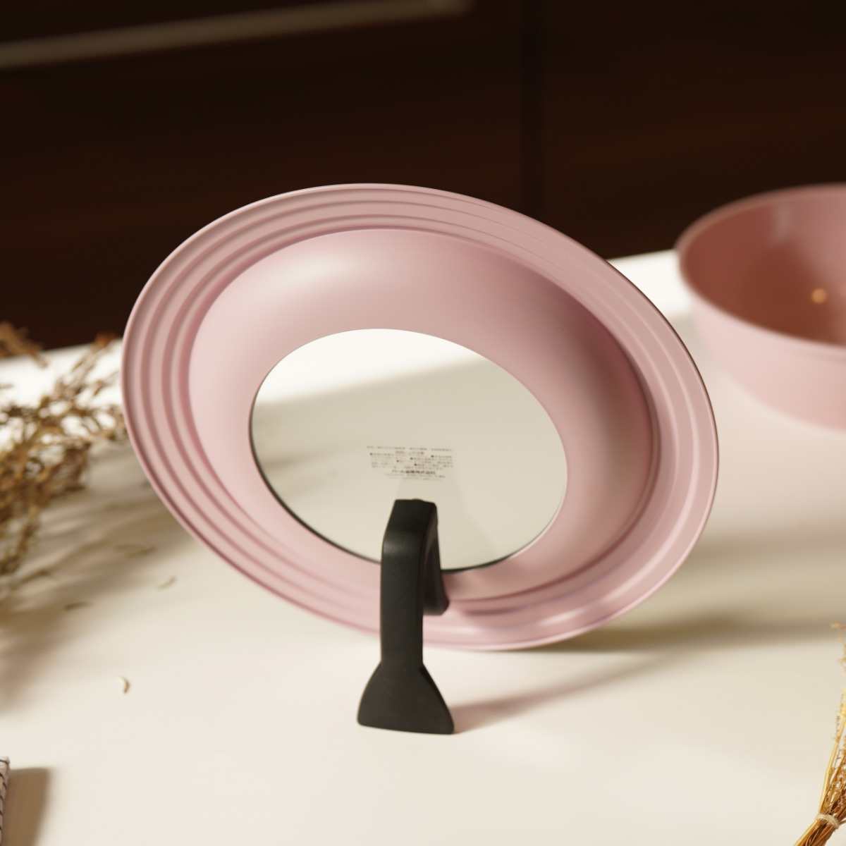 フライパン 蓋 24~28cm ガラス窓付き ハルミック スタンドパンカバー ( 兼用蓋 フライパンカバー 鍋蓋 自立 立つ フライパンフタ フライパン蓋 パンカバー スタンド式 ガラス蓋 兼用フタ フライパンのふた ハンドル付き ) 【ペールピンク】 ペールピンク