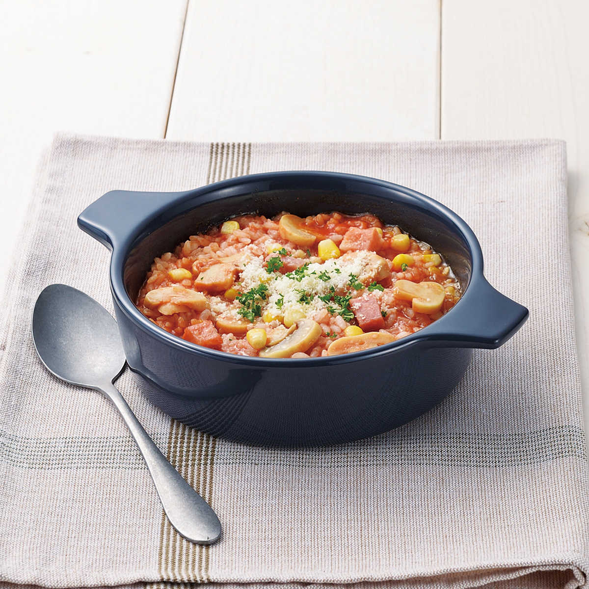 電子レンジ調理器 15cm 浅型 オーブン対応 レンジ鍋 ( 電子レンジ 調理器具 調理容器 オーブン 蓋付き 両手鍋 鍋 両手なべ 調理鍋 電子レンジ調理皿 レンジ 調理 料理 盛り付け 器 15センチ なべ 簡単 便利 ) 【ネイビー】 ネイビー