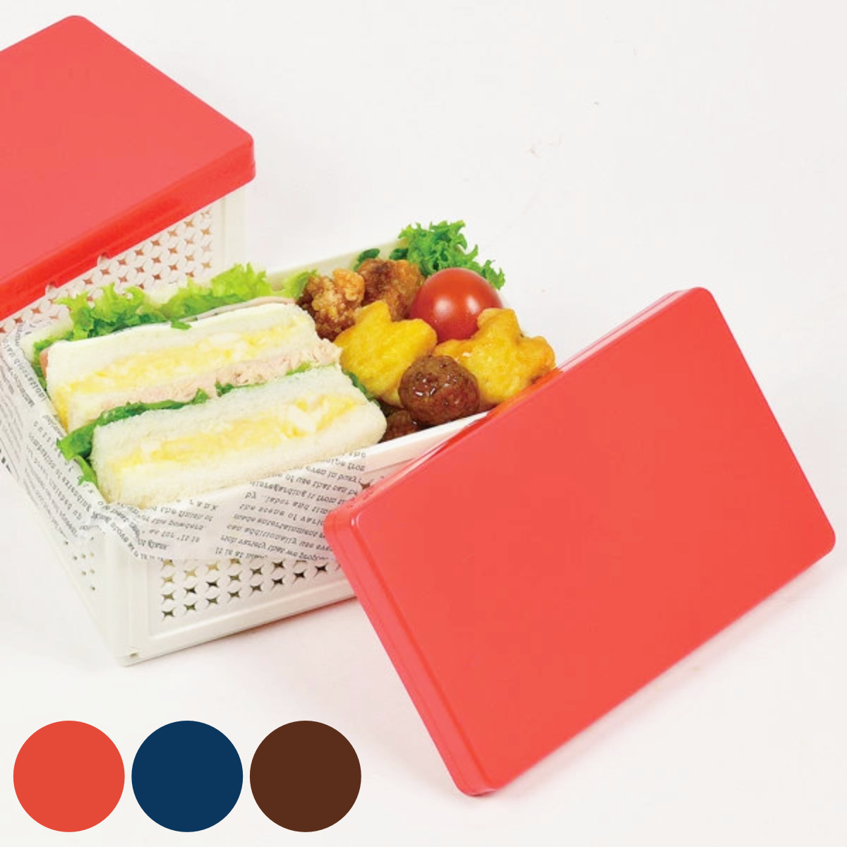 お弁当箱 レノン 折りたたみランチボックス サンドイッチケース （ 弁当箱 仕切り付き サンドイッチ コンパクト ランチボックス シンプル 折りたたみ 弁当 メッシュ おにぎり メッシュタイプ ） 【ブルー】