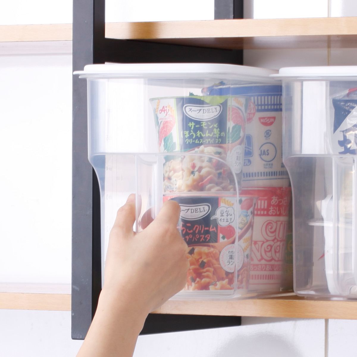 キッチン収納ケース キャビスタ 蓋付 吊戸棚ストッカー 深型 （ キッチンストッカー 取っ手付き 吊戸棚 ケース ボックス 吊戸棚ボックス 日本製 吊戸棚収納 吊り戸棚ストッカー 収納BOX 吊り戸棚 フタ付き スタッキング 整理 ）