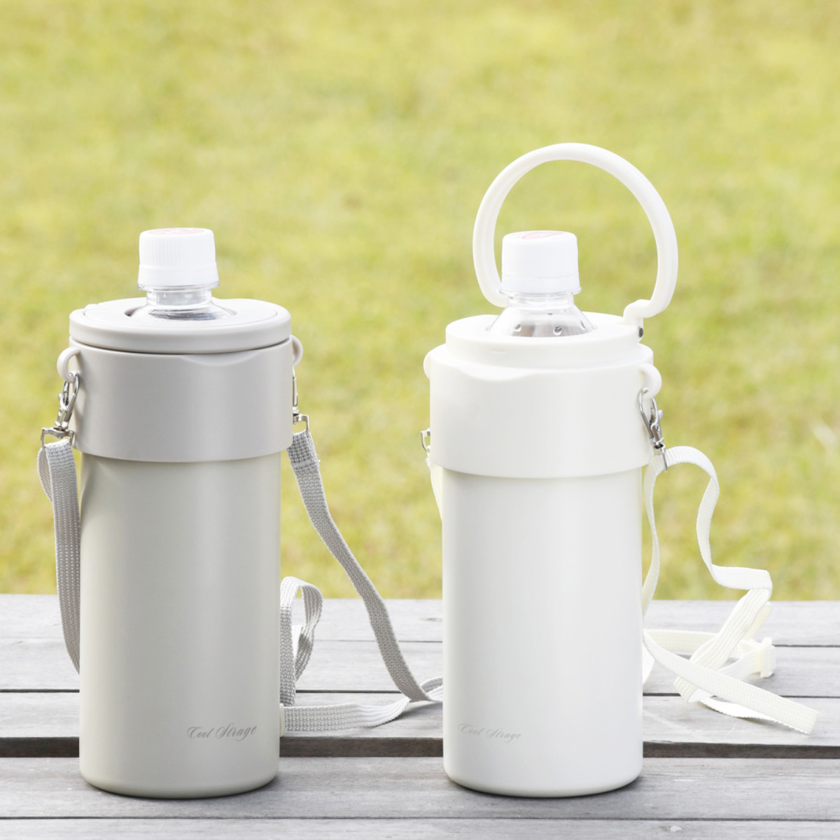 ペットボトルクーラー 保冷 500ml 670ml クールストレージ 肩ひも付 （ ペットボトル専用 ペットボトルホルダー ペットボトルケース ステンレス クーラー カバー ケース ボトル ホルダー おしゃれ 肩紐 肩ひも ペットボトル ） 【アイボリー】