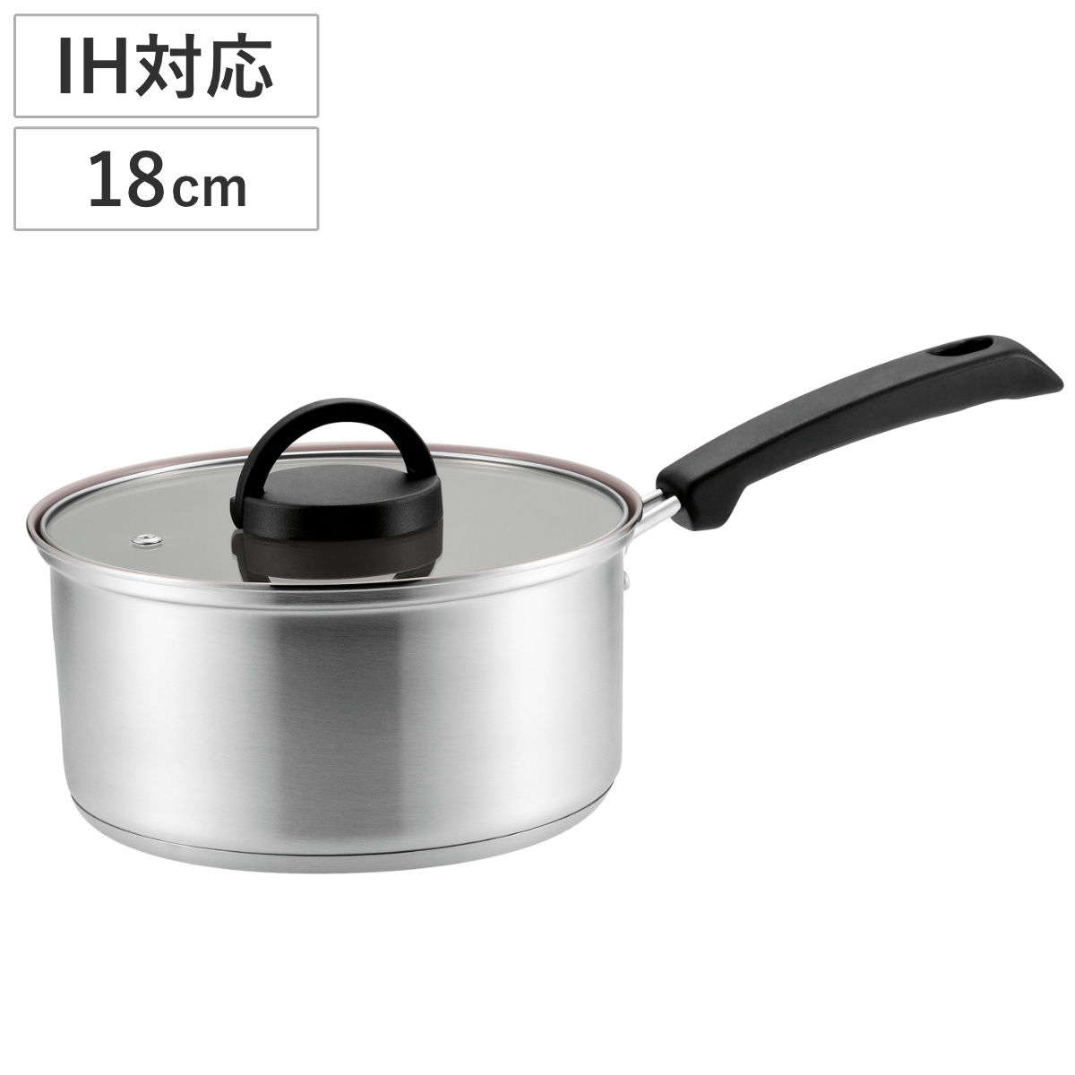 片手鍋 18cm IH対応 ガラス蓋付き ルミール 3層底 （ ガス火対応 片手なべ ステンレス鍋 蓋付き フタ付き 18センチ なべ 鍋 調理鍋 蓋付き片手鍋 調理器具 ステンレス製 セラミック加工 ）