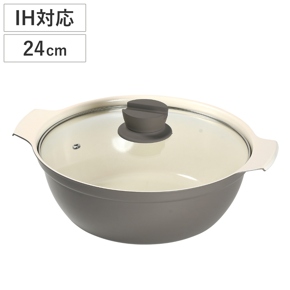 卓上鍋 24cm IH対応 ココナベ セラミック加工 ( ガス火対応 内面セラミック加工 ガラス蓋付き 3人用 4人用 5人用 IH鍋 直火鍋 両手鍋 季節鍋 家族 )