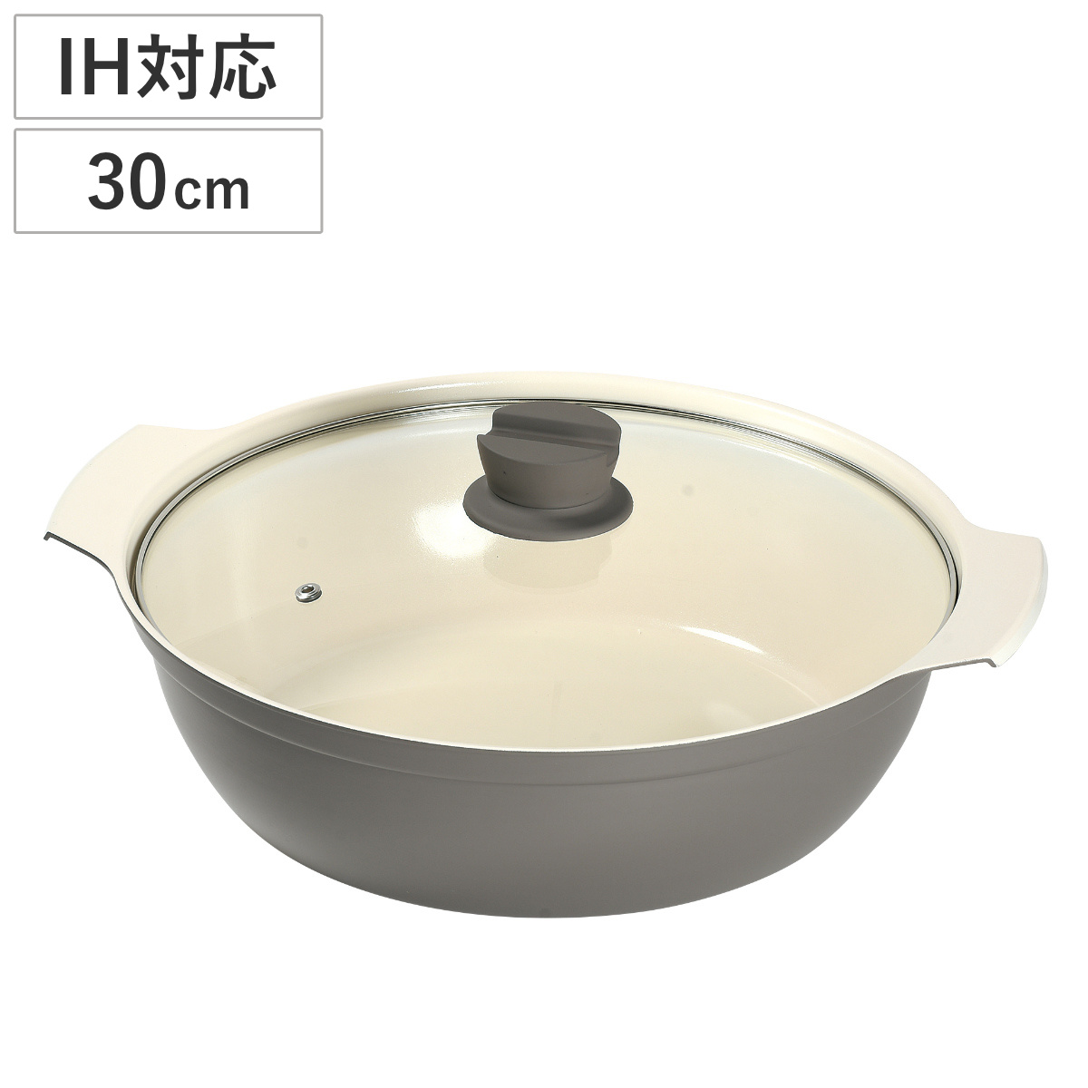 卓上鍋 30cm IH対応 ココナベ セラミック加工 ( ガス火対応 内面セラミック加工 ガラス蓋付き 6人用 7人用 8人用 IH鍋 直火鍋 両手鍋 季節鍋 家族 )