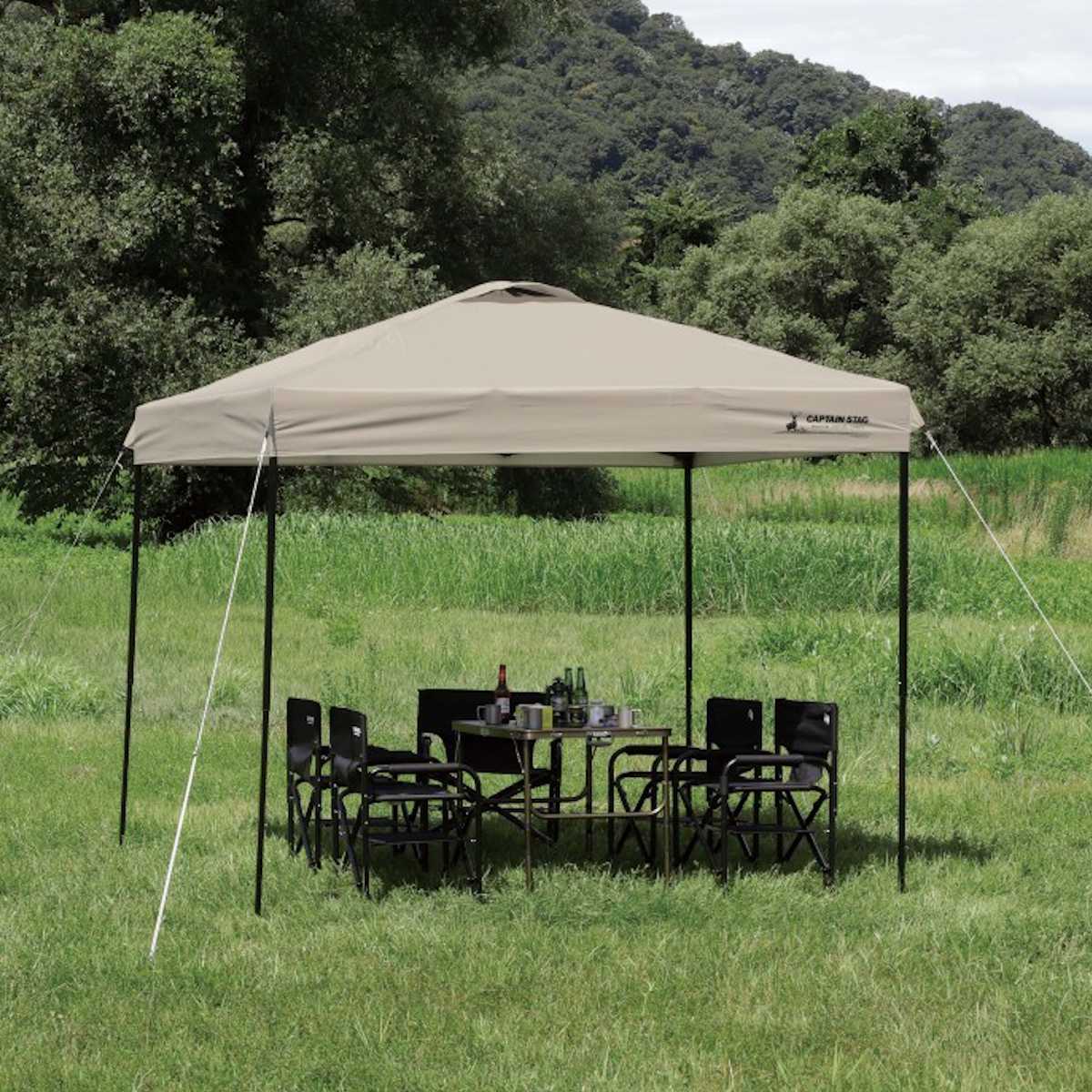 クイックアップシェード 250×250cm 250UV-S キャプテンスタッグ ( CAPTAIN STAG シェード 2.5m 3.8畳 タープ 日除け UVカット アウトドア キャンプ テント 日差し除け 組立簡単 正方形 アウトドアグッズ キャスター付 収納バッグ )