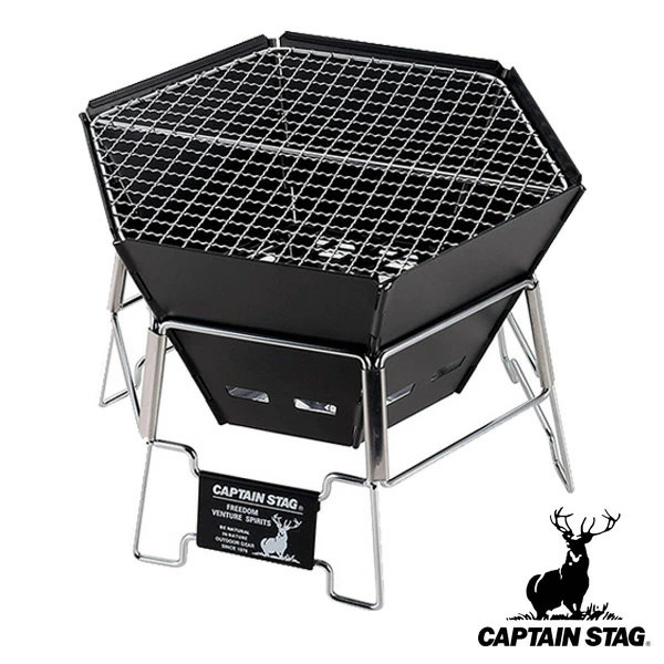 コンロ バーベキュー ステンレスファイアグリルM キャプテンスタッグ CAPTAIN STAG ( グリル 六角形 コンパクト 折りたたみ 薄型 収納バッグ付き 組み立て ブラックラベル ダッチオーブン 組立式コンロ BBQ CAPTAINSTAG )