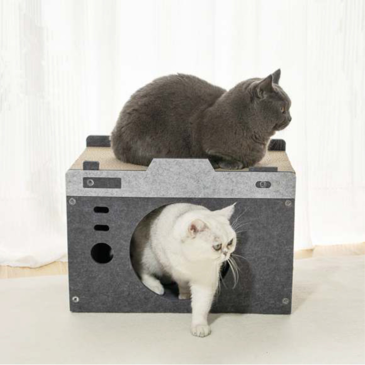 ペットハウス フロッキーカメラ 爪とぎ （ 爪研ぎ つめとぎ ハウス 猫用 フェルト ストレス解消 遊び おもちゃ かわいい 爪磨き ガリガリ 長持ち 寝床 ねこ ペット用品 おしゃれ ）