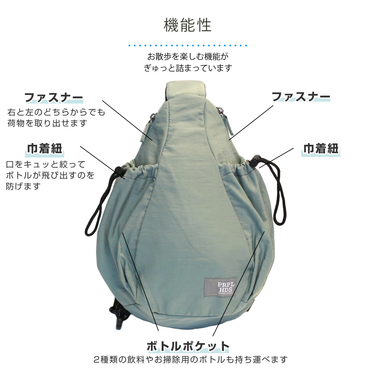 ボディバッグ OSAMPO しわナイロンWボトルボディバッグ ( お散歩 バッグ 旅行バック かばん レディース メンズ ショルダー ポケット 犬 ペット 散歩バッグ ペットバッグ 斜めがけ 撥水 軽い サブバッグ 旅行 鞄 男女兼用 シンプル ) 【グレー】 グレー