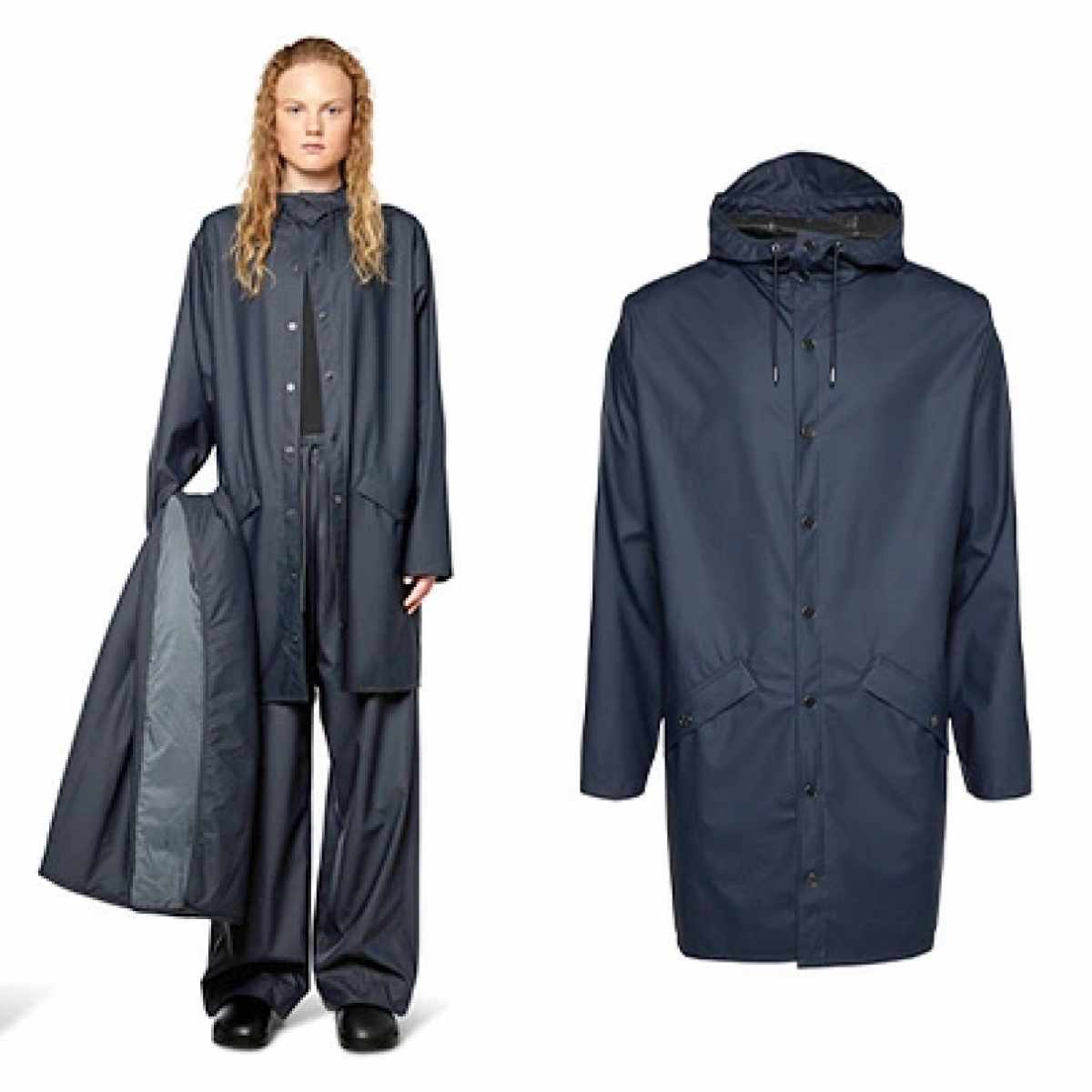 レインコート RAINS Long Jacket （ 上下 レインウェア レディース メンズ バイク 通学 通勤 防水 透湿 撥水 カッパ 雨具 合羽  軽量 フェス 上下セット 作業用 アウトドア ） 【ブラック（XS）】